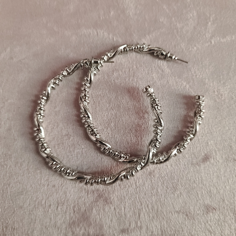 Silver Twisted Hoop Earrings - Women Jewelry
